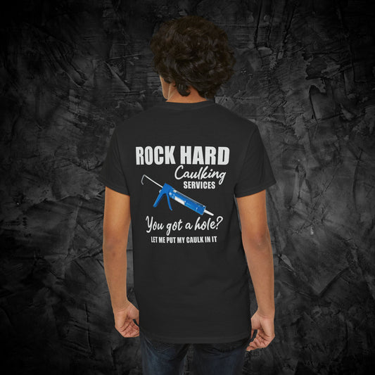 Rock Hard Caulking Services Unisex Heavy Cotton Tee, Funny Construction Worker Shirt, Gift for Handyman, Casual Workwear, Father's Day Tee