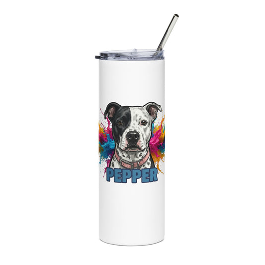 Pit Bull Pet Tumbler – Personalized "Pepper" Stainless Steel 20oz Travel Cup