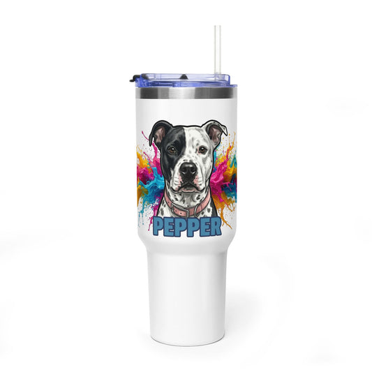 40oz Dog Tumbler — Custom 'Pepper' Color Splash Vacuum Insulated Cup