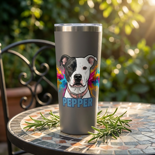 Personalized Dog Tumbler — 'Pepper' Copper Vacuum Insulated 22oz