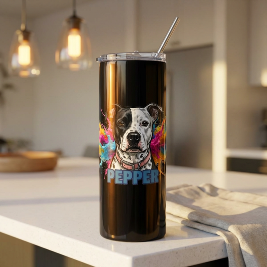 Pit Bull Pet Tumbler – Personalized "Pepper" Stainless Steel 20oz Travel Cup