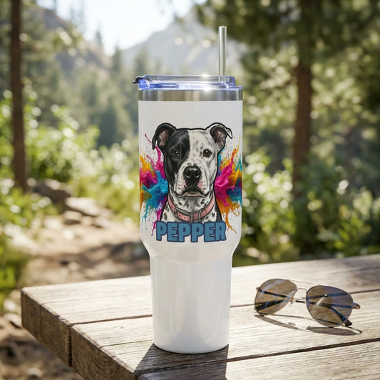 40oz Dog Tumbler — Custom 'Pepper' Color Splash Vacuum Insulated Cup