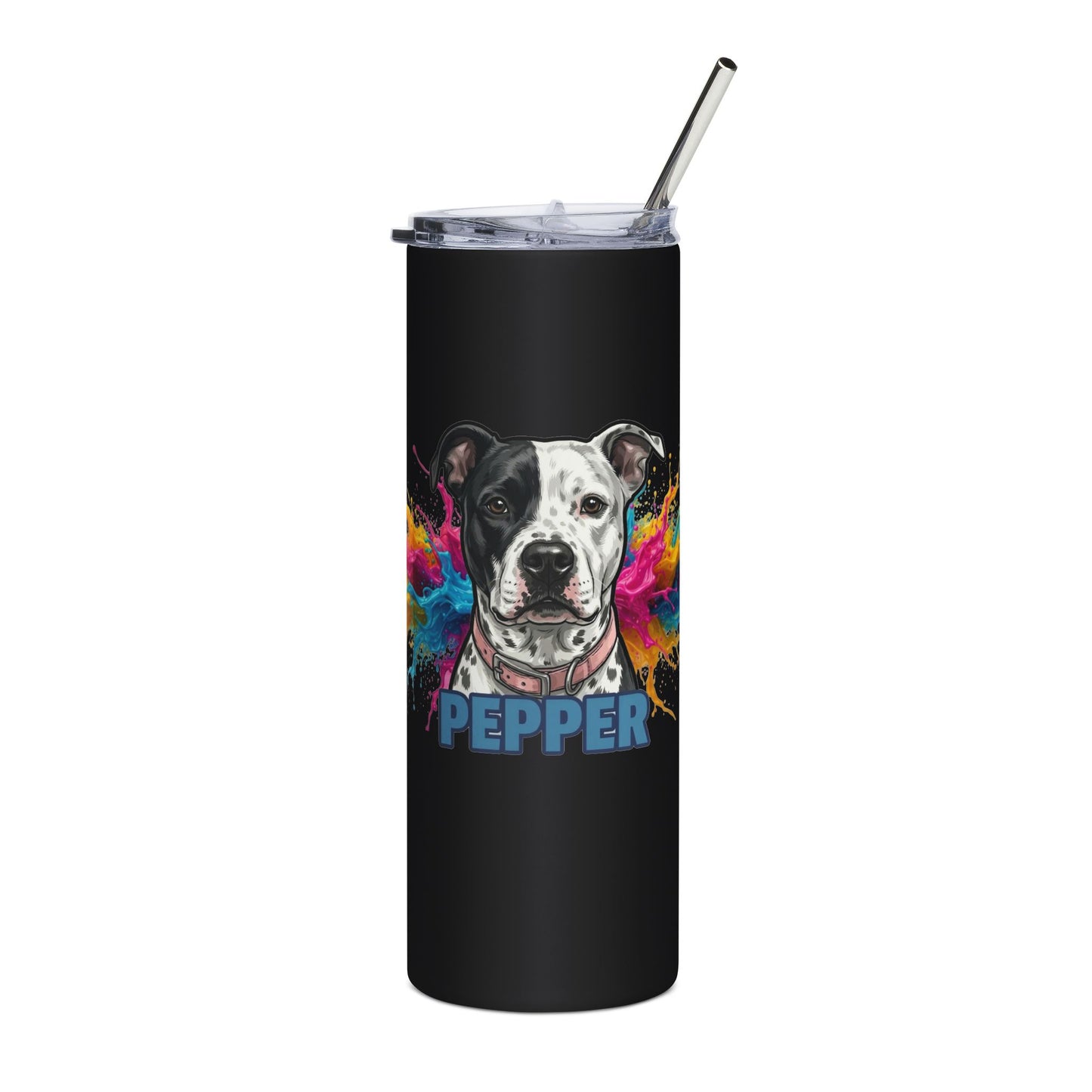 Pit Bull Pet Tumbler – Personalized "Pepper" Stainless Steel 20oz Travel Cup