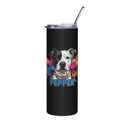 Pit Bull Pet Tumbler – Personalized "Pepper" Stainless Steel 20oz Travel Cup